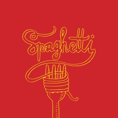  Metin spagetti çatalı üzerinde kabataslak şehriye.