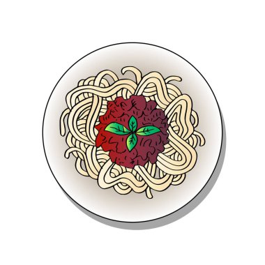 Doodle makarna bir tabak. El çizim şekil