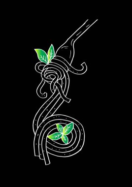Doodle spagetti çatalı üzerinde. El çizim şekil.