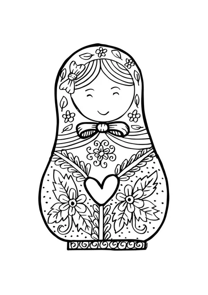 Doodle Russian Doll Matrioshka Babushka — Stock Photo, Image