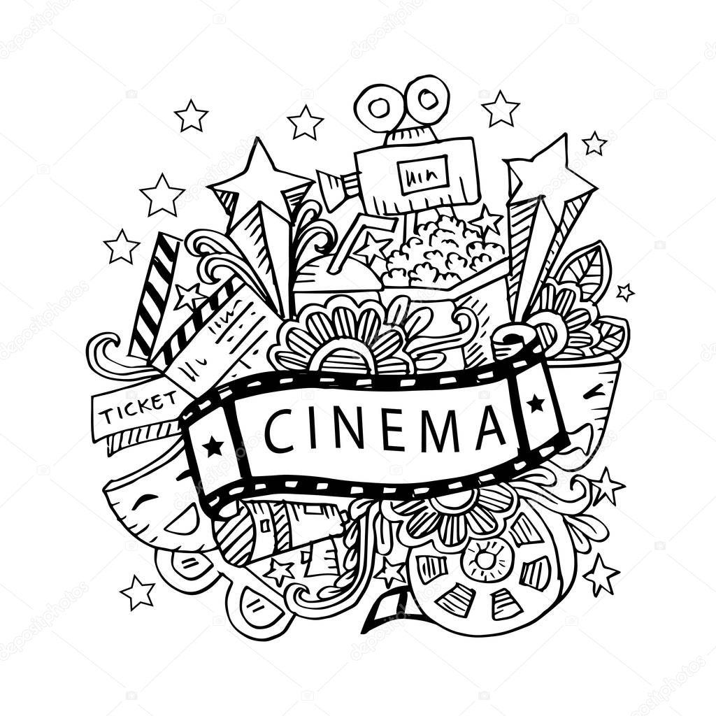 Cinema icons set. Hand drawing illustration.