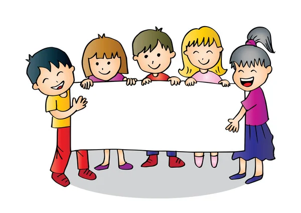 Cartoon Happy Kids Holding Banner — Stock Photo, Image