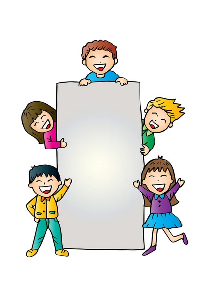 Desenhos Animados Crianças Felizes Segurando Bordo — Fotografia de Stock
