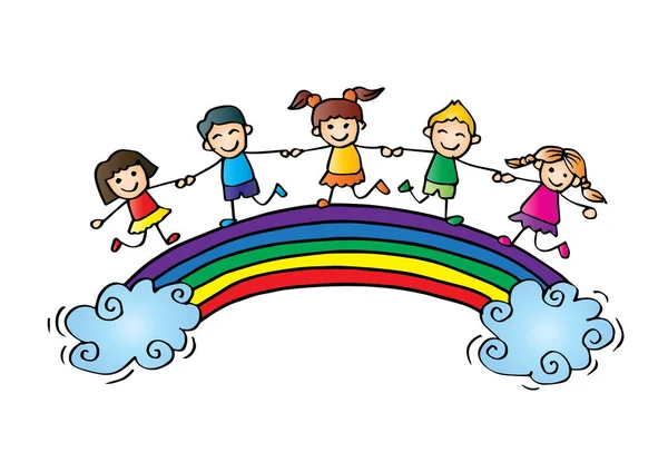 Dibujos Animados Niños Felices Arco Iris —  Fotos de Stock