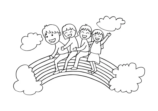 Cartoon Happy Kids Regnbågen — Stockfoto