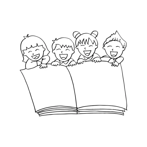 Crianças Dos Desenhos Animados Com Livro Aberto — Fotografia de Stock