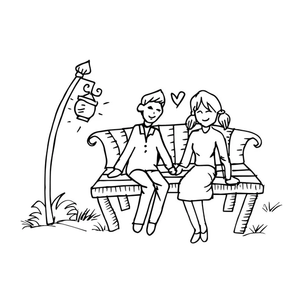 Paar Auf Einer Bank Handzeichnung Illustration — Stockfoto