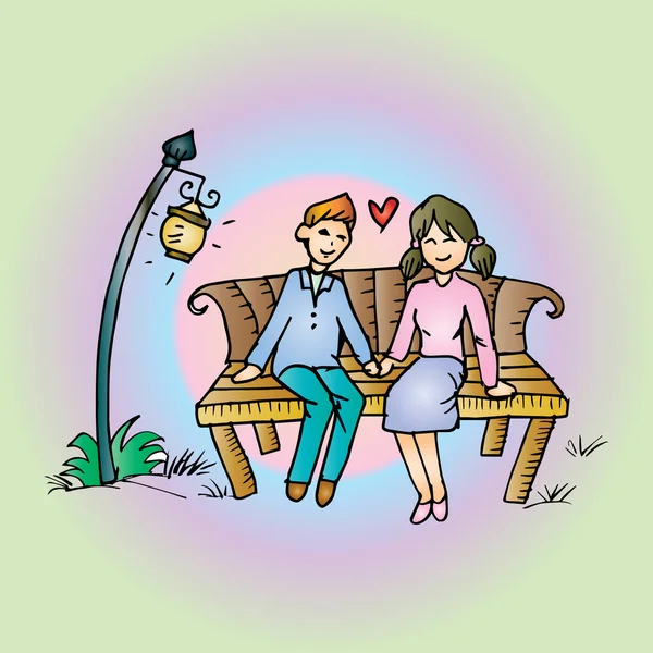 Couple Sur Banc Illustration Dessin — Photo