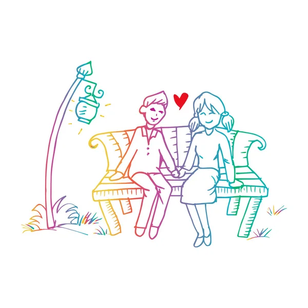 Couple Sur Banc Illustration Dessin — Photo