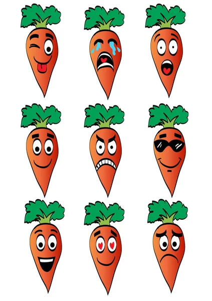 Carrot emoticons collection. Cartoon face food emoji. Carrot emoticon