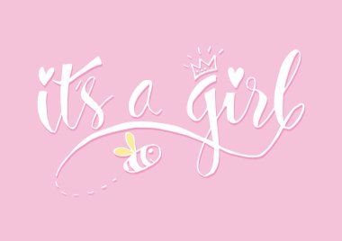 Yazı bir kızdır. Bebek duş tasarım kartı için davet