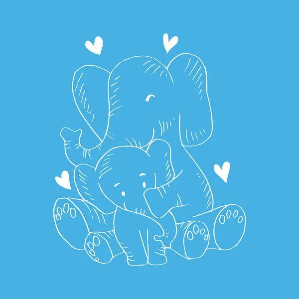 Illustration of elephant mom and baby cute.