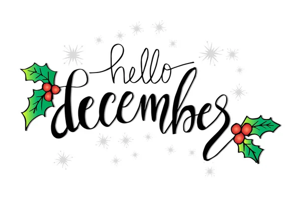 Hello December Lettering Greeting Card — Stock Vector