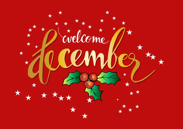 Welcome December Lettering Greeting Card — Stock Vector