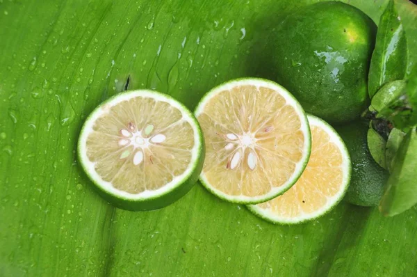 Tranches Lime Fraîches Gros Plan Green — Photo