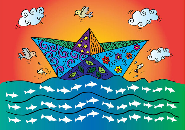 Doodle of Paper boats