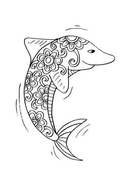Roztomilý Delfín Rozmachem Dekorativní Prvky — Stockový vektor