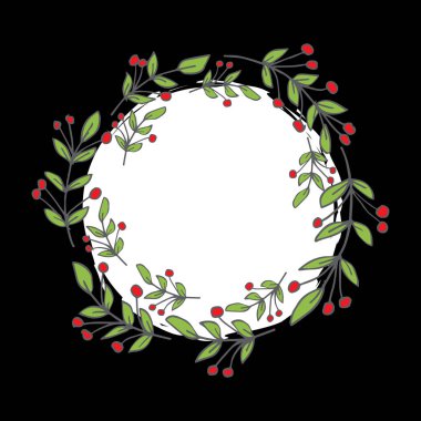 Christmas daire çelenk çerçeve komşudur. El çizim şekil.