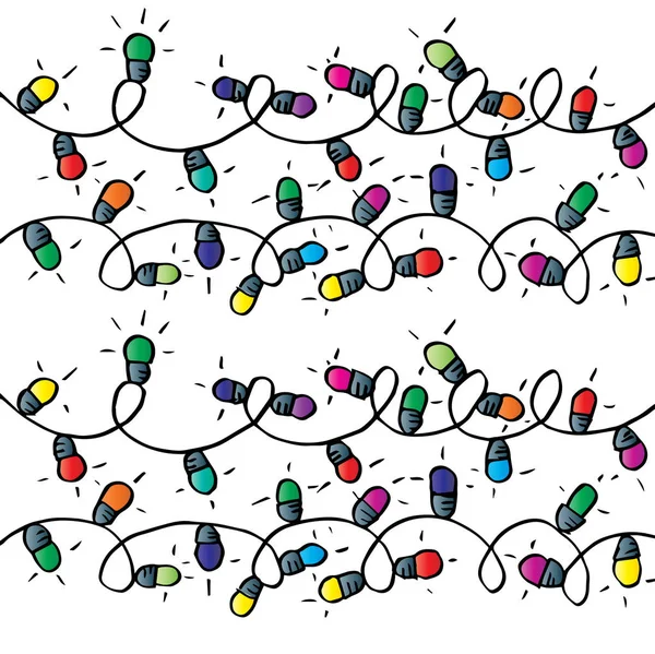 Decoraciones Navideñas Luces Efectos Dibujo Mano Ilustración — Archivo Imágenes Vectoriales