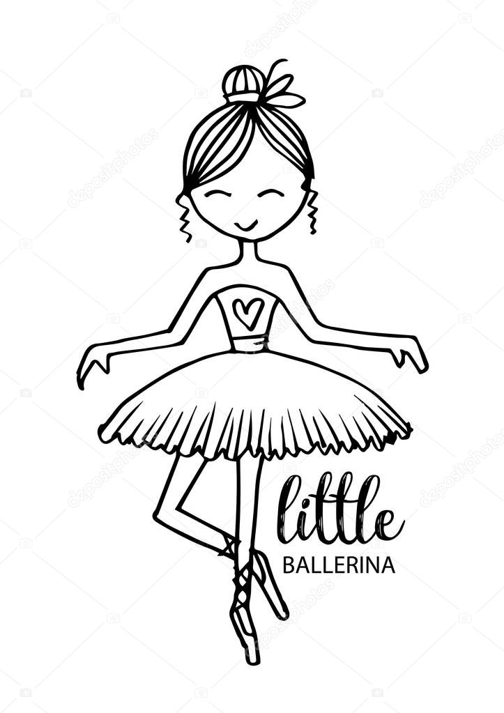 Little ballerina. cute cartoon girl for clothing.