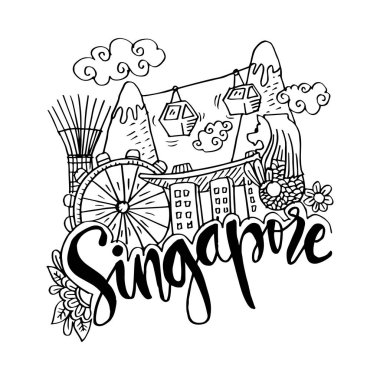 Singapur çizilmiş sembolleri el.