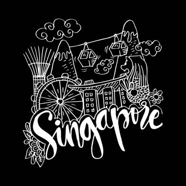 Singapur çizilmiş sembolleri el.