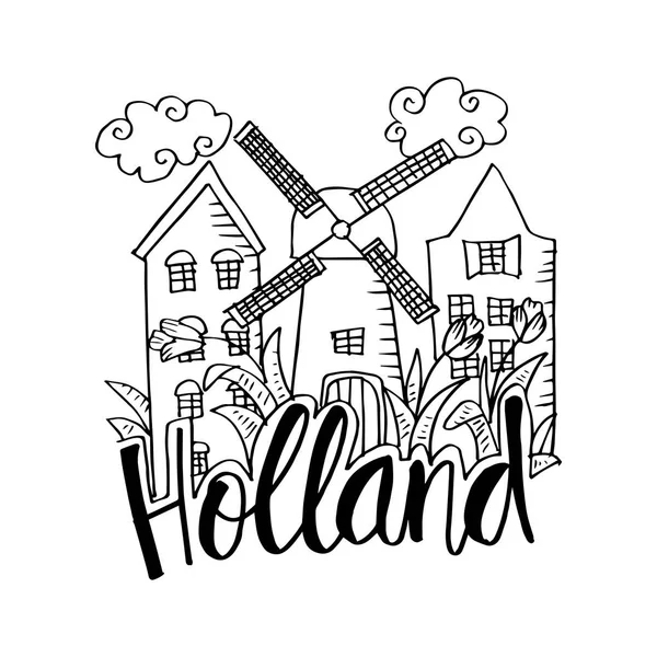 Símbolos Desenhados Mão Holanda — Vetor de Stock