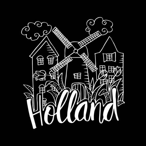 Handgezeichnete Symbole Von Holland — Stockvektor