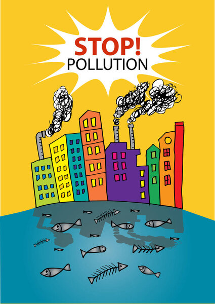 Stop! Pollution. Water pollution from factory.