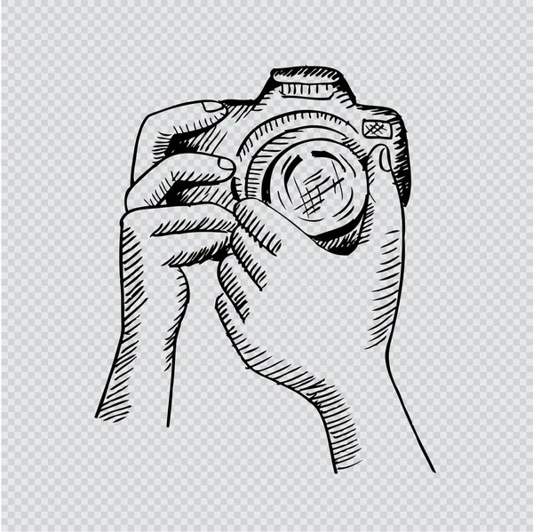 Duas Mãos Segurando Uma Câmera Desenho Mão Ilustração Fundo Transparente —  Vetores de Stock