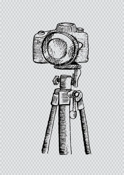 Cámara Fotos Doodle Trípode Dibujo Mano Ilustración — Vector de stock