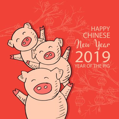 Çince Zodyak 2019 sembolü. Çin yeni yıl 2019. Domuz yılı.