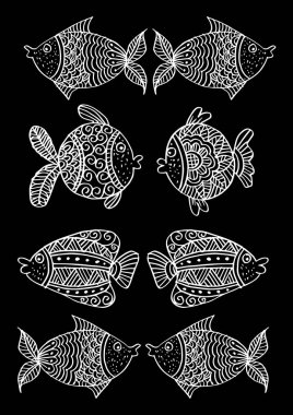 Elle çizilmiş komik balık desenle dekoratif balık.