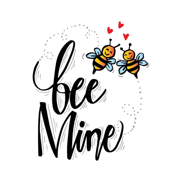 Bee Mine Hand Lettering Love Concept — Stock Vector