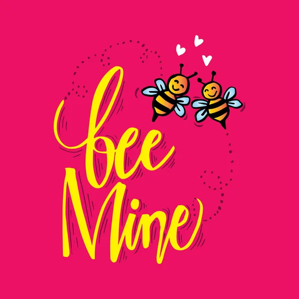 Bee Mine Hand Lettering Love Concept — Stock Vector