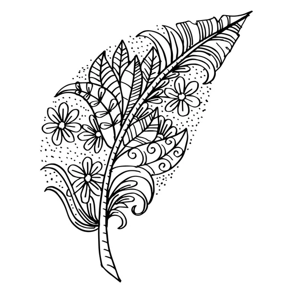 Hand drawn feather . Decorative style.