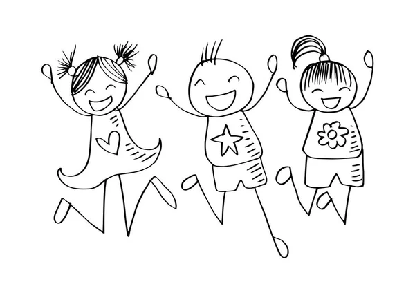 Dibujos Animados Niños Felices Jugando Juntos — Vector de stock