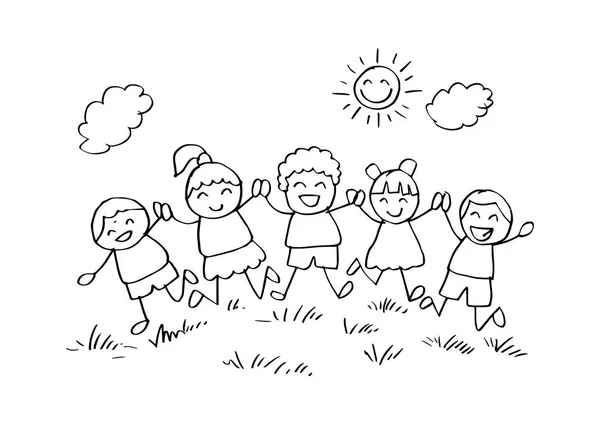 Dibujos Animados Niños Felices Jugando Juntos — Vector de stock