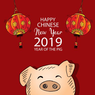 Çince Zodyak 2019 sembolü. Çin yeni yıl 2019. Domuz yılı.