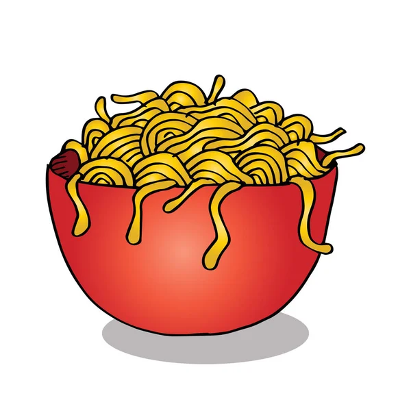 Tazón Fideos Estilo Chino Dibujado Mano — Vector de stock