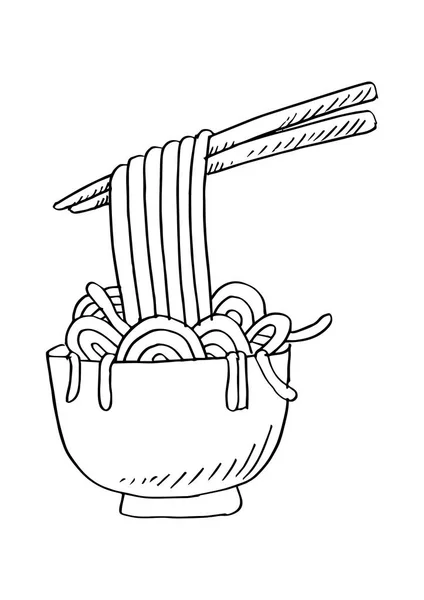 Tazón Fideos Estilo Chino Dibujado Mano — Vector de stock