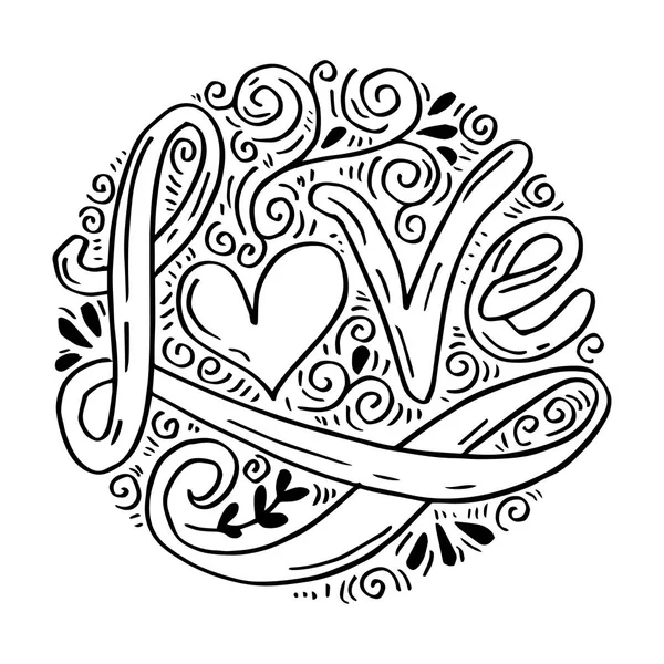 Amor Letras Mano Caligrafía Hecha Mano Sobre Fondo Círculo — Vector de stock