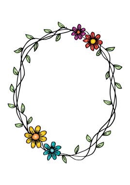 Çiçekli beyaz zemin üzerine dekoratif çerçeve.