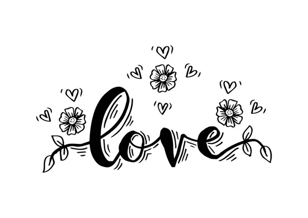 Letras Mano Amor Decoración Mural — Vector de stock