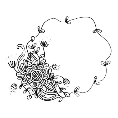 Elle çizilmiş yuvarlak çerçeve çiçek.