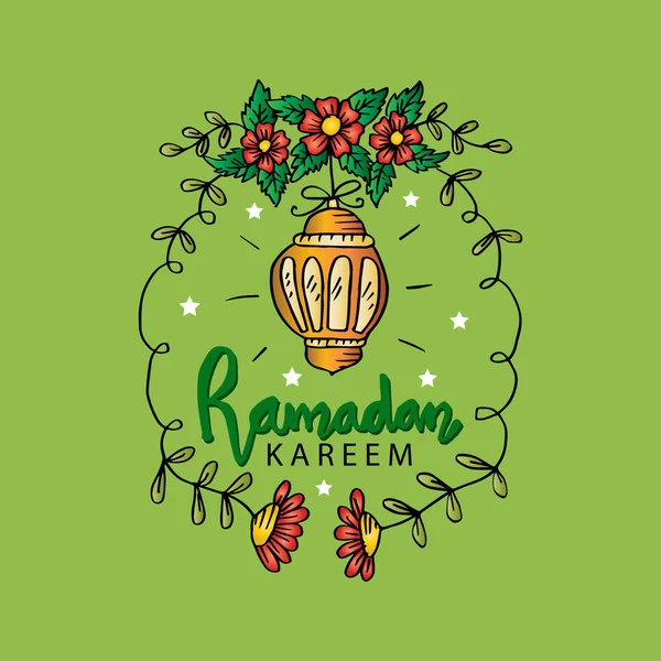 Biglietto Auguri Ramadan Kareem Con Cornice Floreale — Vettoriale Stock