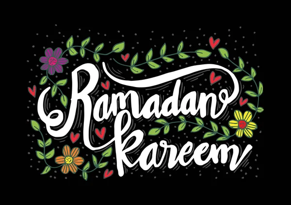 Ramadan Kareem Mão Esboçado Lettering Com Ornamento Floral — Vetor de Stock