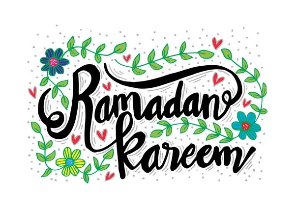 Ramadan Kareem Lettering Abbozzato Mano Con Ornamento Floreale — Vettoriale Stock