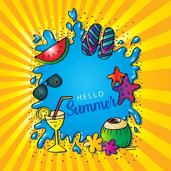 Summer Banner Koncept Hand Ritning Illustration — Stock vektor