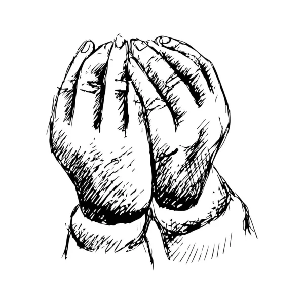 手を祈る手描きのイラスト — ストックベクタ